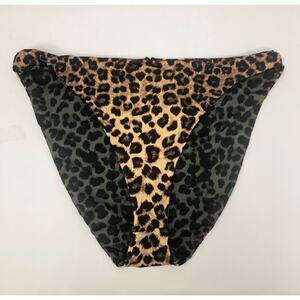 Good American Basic Reversible Bikini Bottoms Sz 3 Large Tan Sage Leopard NWT